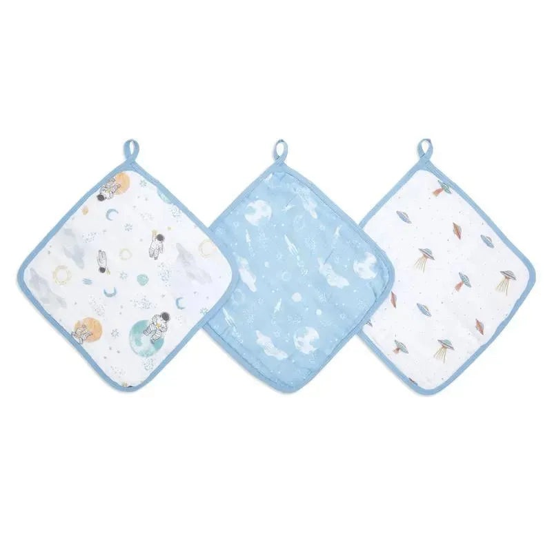 Aden + Anais – 3Pk Cotton Muslin Washcloth, Space Explorers