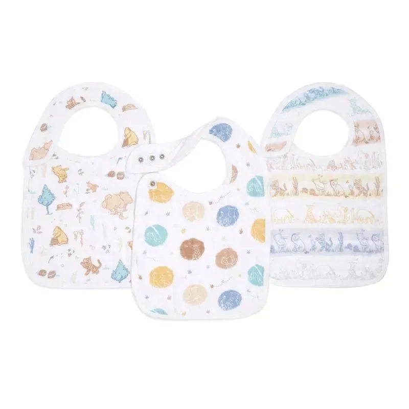 Aden + Anais – 3Pk Cotton Snap Bibs, Winnie In The Woods