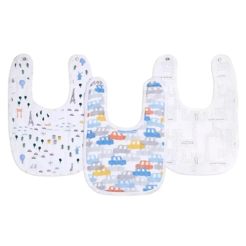 Aden + Anais – 3Pk Muslin Snap Bib, Little Big World