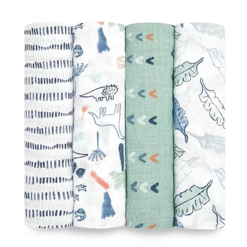 Aden + Anais – 4Pk Cotton Muslin Swaddle, Dinotime