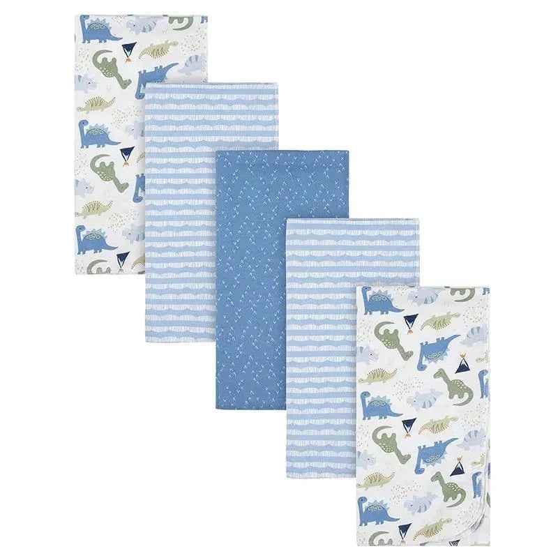 Gerber Bedding – 5Pk Flannel Baby Blanket – Boy Dino Space Blue