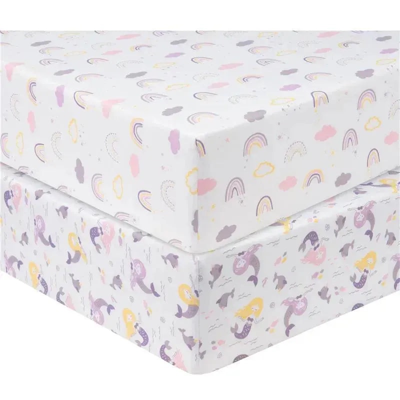 Trend Lab – 2 Pk Microfiber Fitted Crib Sheets, Rainbow/Mermaid