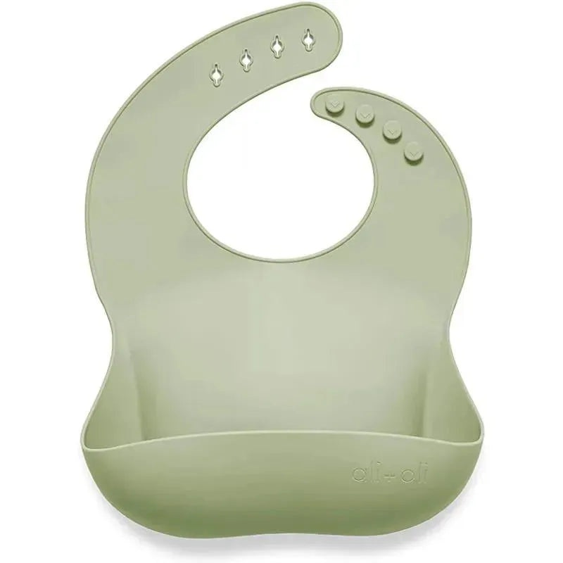 Ali + Oli Silicone Baby Bib Roll Up & Stay Closed (Light Sage)