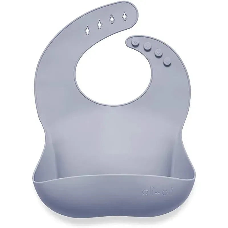 Ali + Oli Silicone Baby Bib Roll Up & Stay Closed (Pebble)