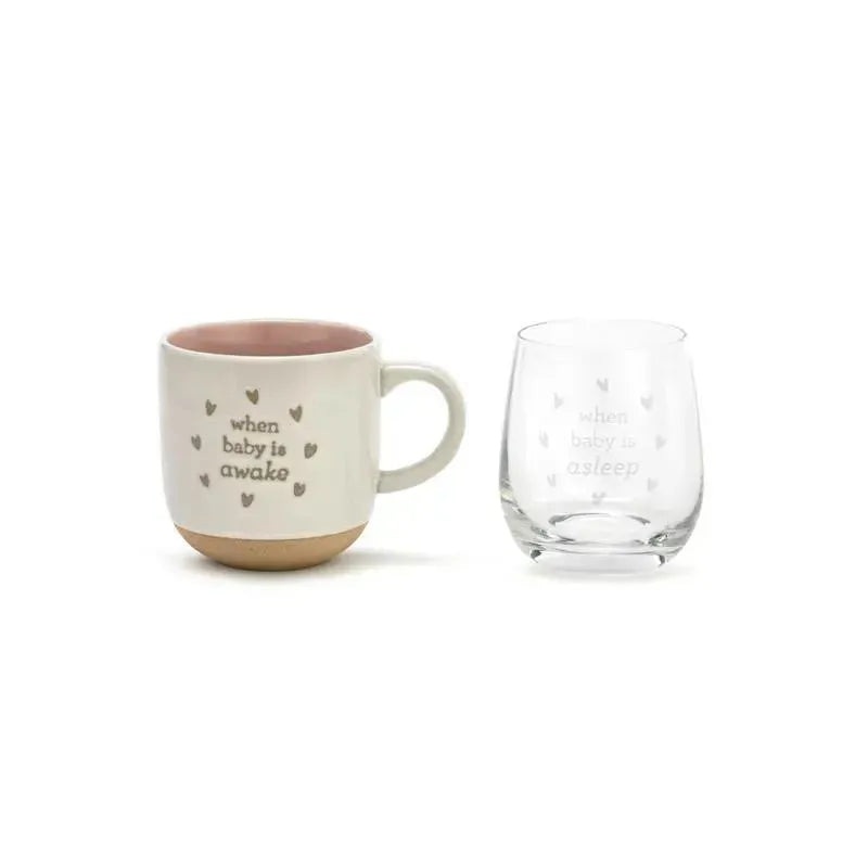 Demdaco – Mug And Wine Glass Set, When Baby Wakes/Sleeps