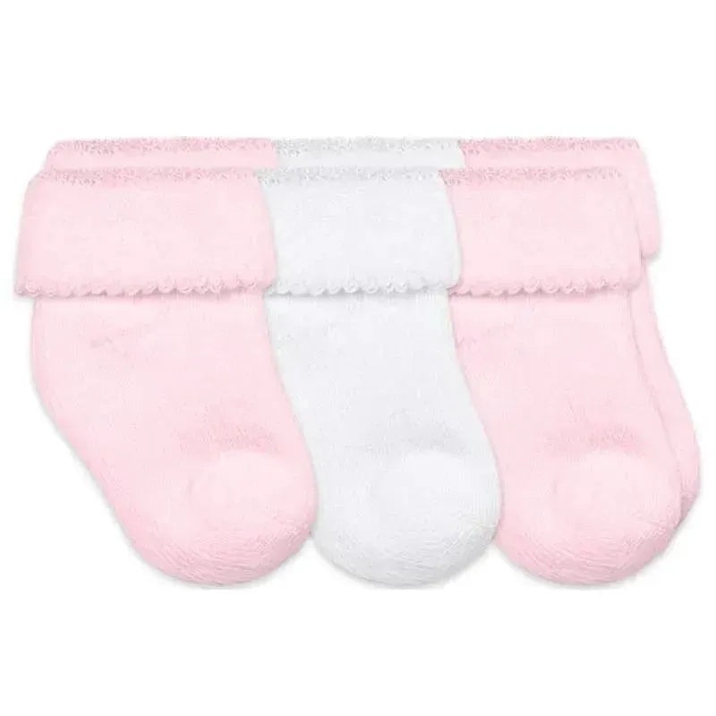 Jefferies Socks – Turn Cuff Terry Socks 3 Pk, Pink/White 0-4