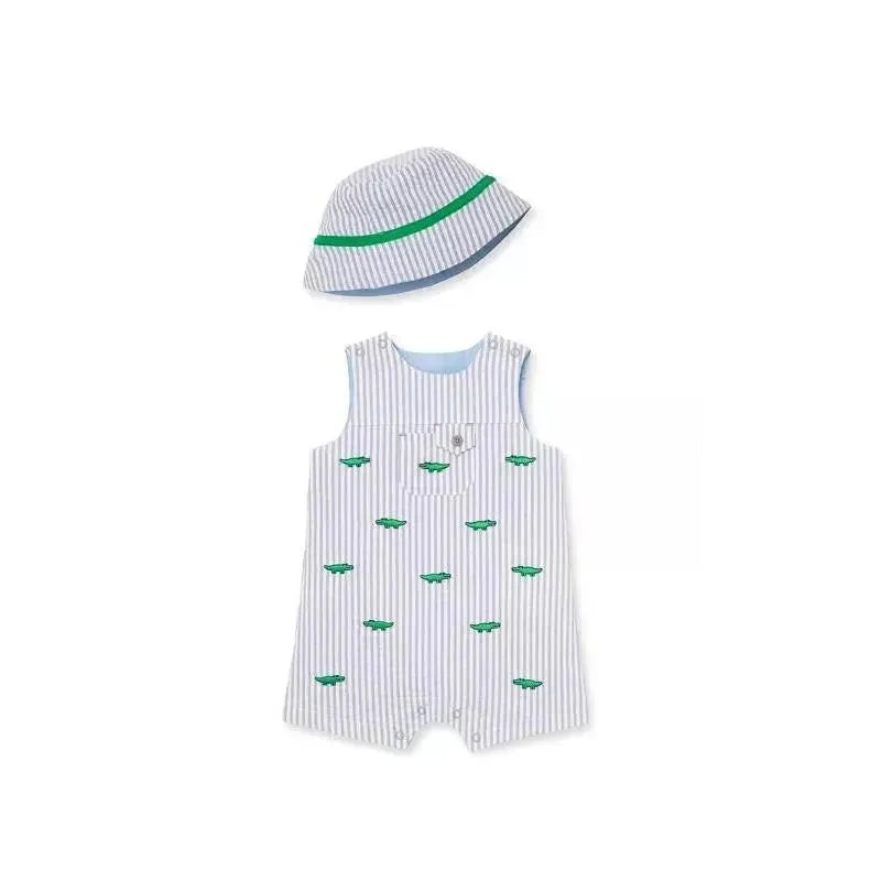 Little Me Gator Sunsuit & Hat – Grey