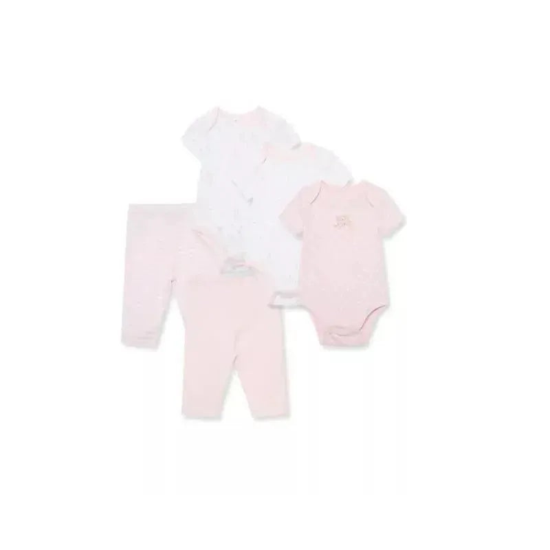 Little Me Rose 5Pc Bodysuit w/ Pants Set – Pink
