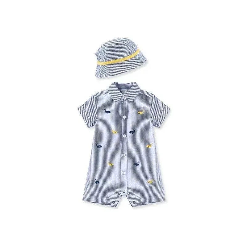 Little Me Whales Woven Romper – Blue