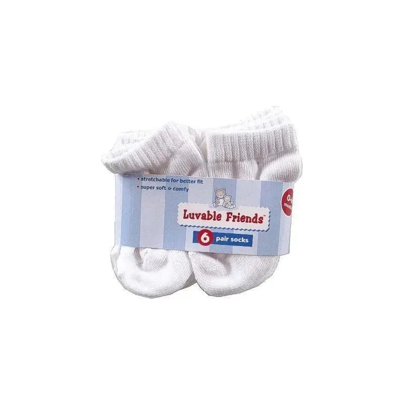 Luvable Friends No Show Baby Socks – 6 Pack, 0-6M