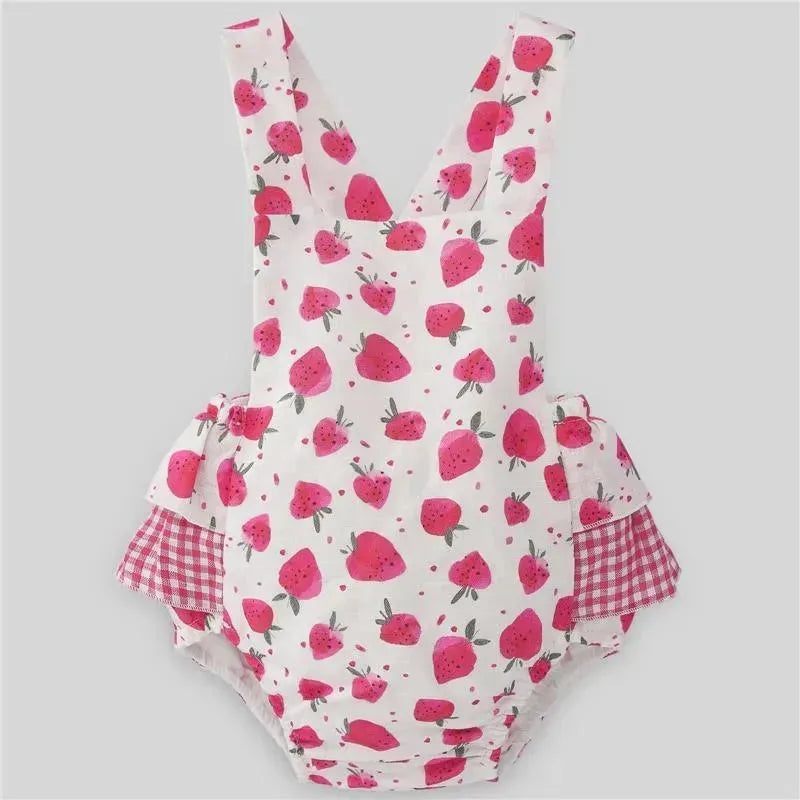 Paz Rodriguez – Baby Girl Woven Romper Amorodos, Strawberry