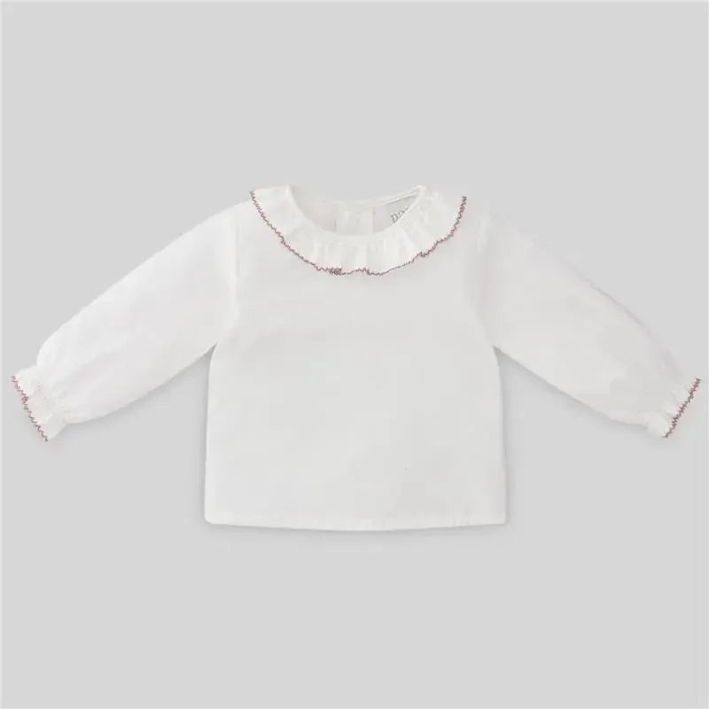 Paz Rodriguez – Baby Unisex Woven Blouse Esencial, White/Chalk Pink