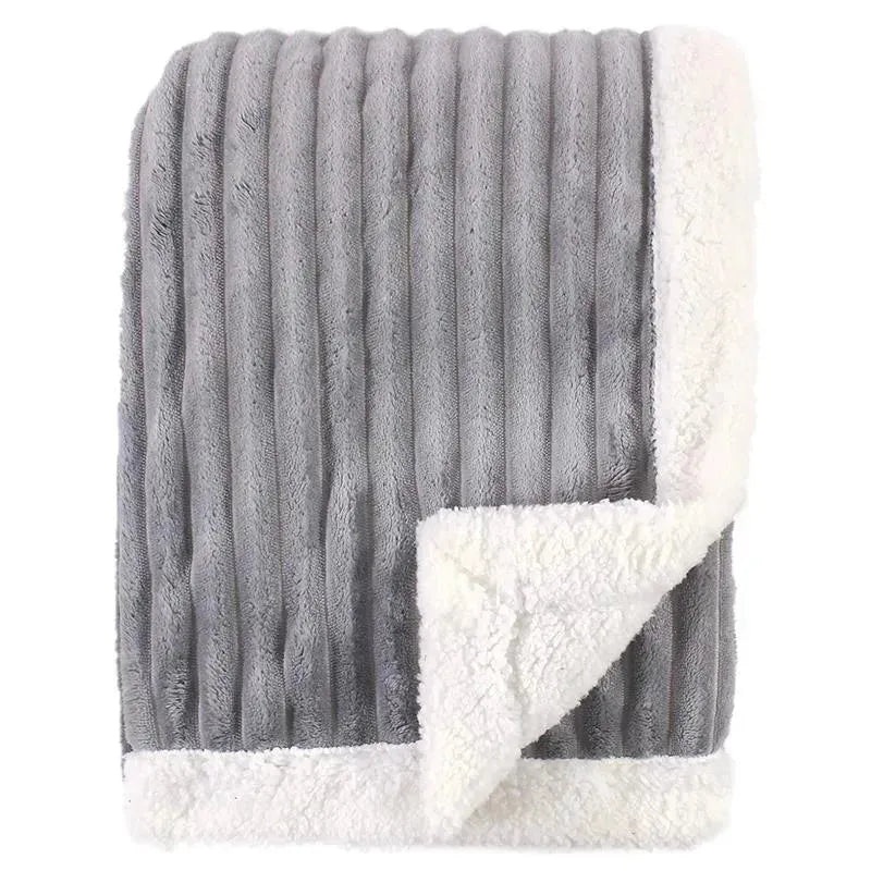 Baby Vision Corduroy Blanket with Sherpa Backing and Trim, Gray