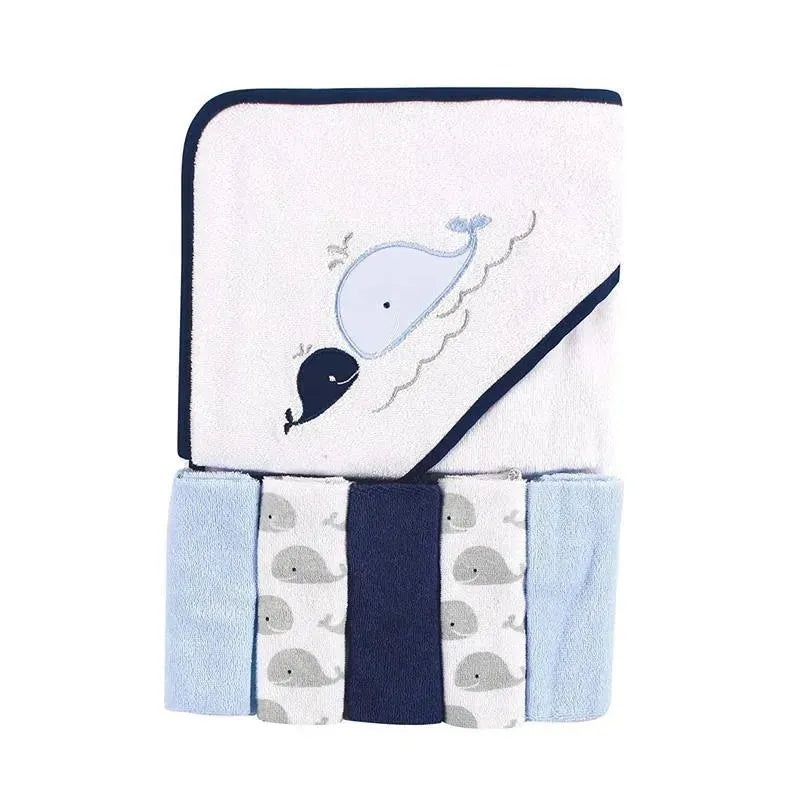 Baby Vision Hooded Towel And 5 Washcloths, Whale