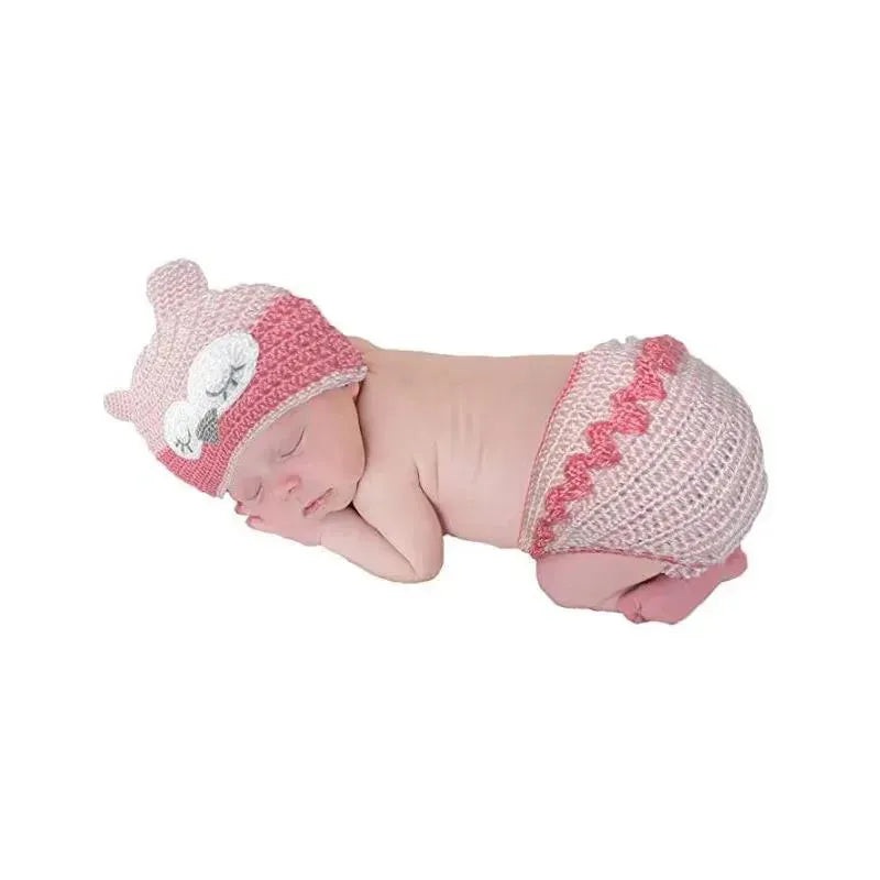 Little Me 2Pc Hand Crocheted Owl Hat & Diaper Cover – Pink