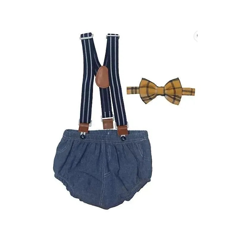 Little Me 3Pc Bow Tie and Diaper Cover with Suspenders Set
