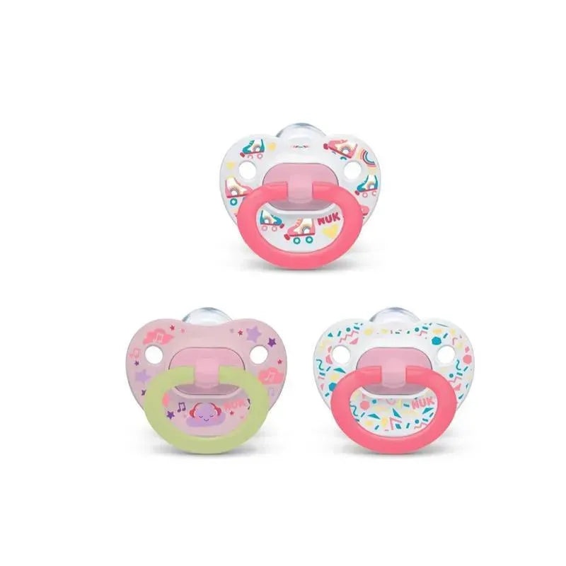 Nuk Pacifier Assorted Size 6-18 Months Value 3 Pack Pink