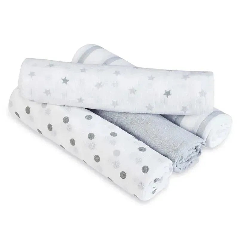 Aden + Anais – 4Pk Dove Muslin Swaddleplus Blankets, Grey/White