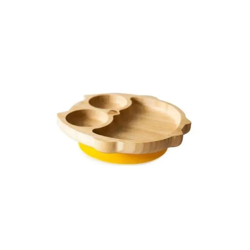 Eco Rascals Bamboo Suction Plate With Three Sections Owl, Yellow