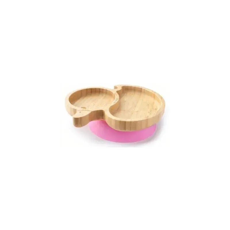 Eco Rascals Bamboo Suction Plate With Two Sections Duck, Pink