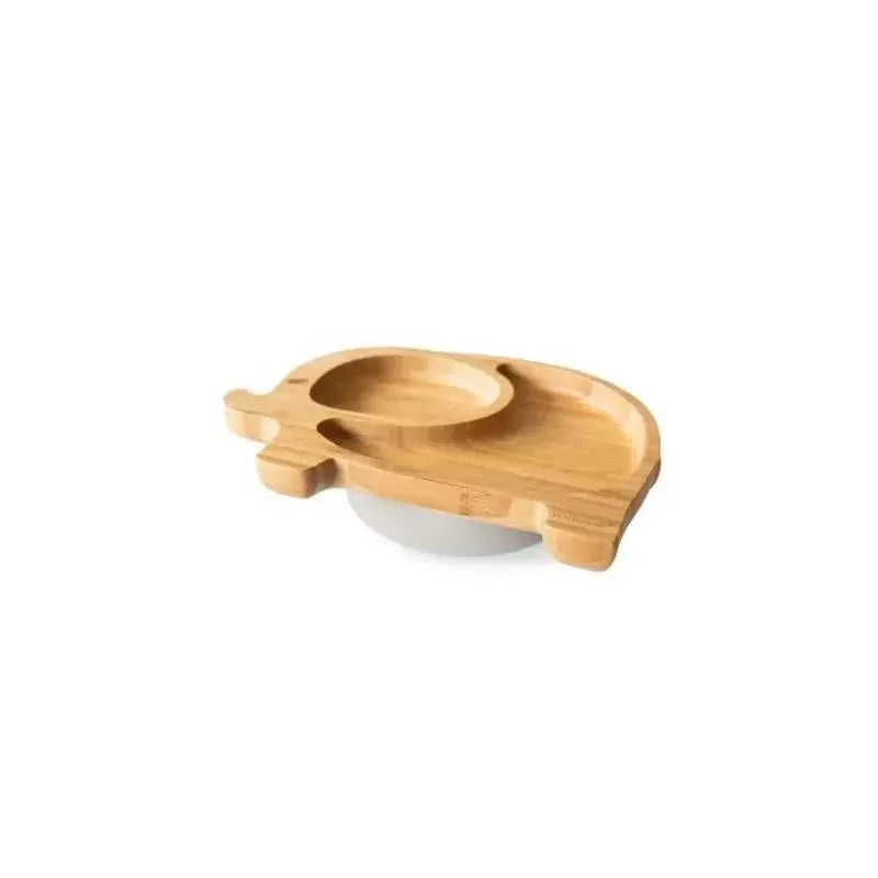 Eco Rascals Bamboo Suction Plate With Two Sections Elephant, Grey