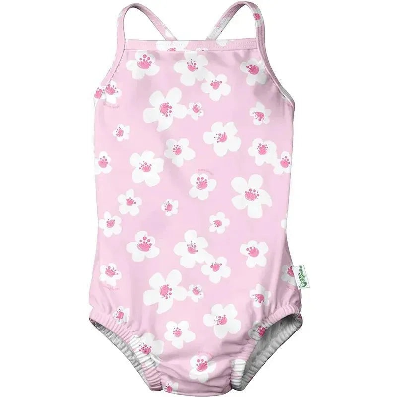 Iplay – Baby Girl Classic Swimsuit with Built-in Reusable Absorbent Swim Diaper, Blossom