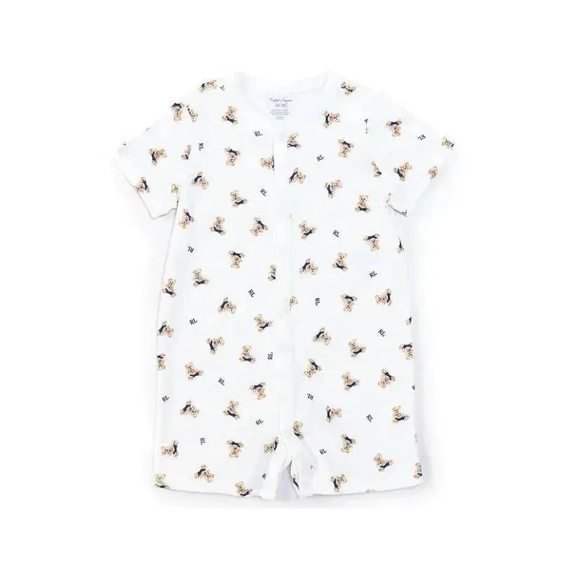 Polo Ralph Lauren Baby – Short-Sleeve Polo Bear Shortall, White/Blue