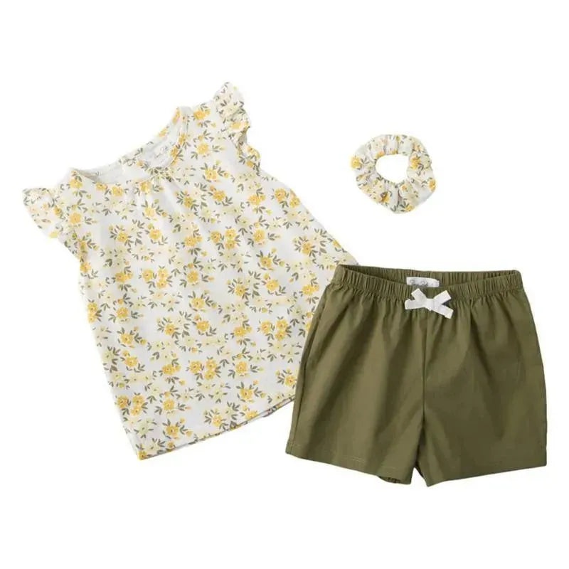 Rene Rofe Girl Floral Top & shorts Set W/ Scrunchie