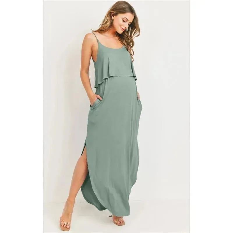 Hello Miz – Solid Maternity Nursing Maxi Dress, Sage