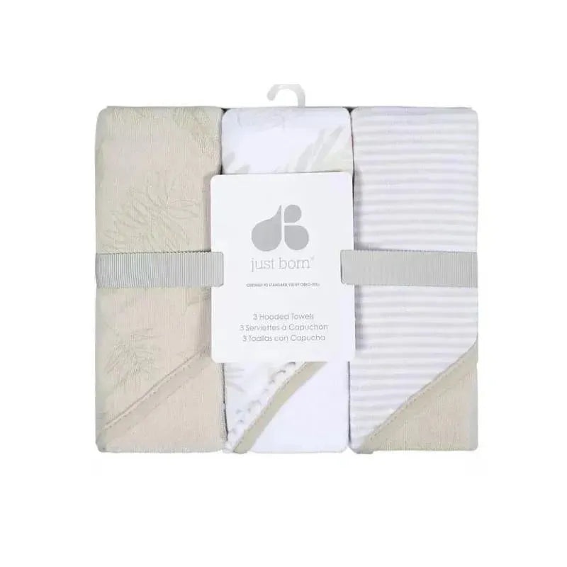 Just Born – 3Pk Terry Hooded Towel, Natural Foliage
