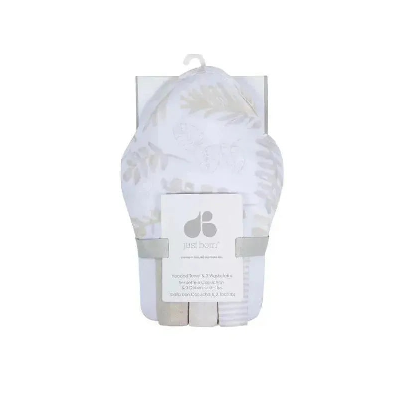 Just Born – 4Pk Hooded Bath Towel & Washcloths Set, Natural Foliage