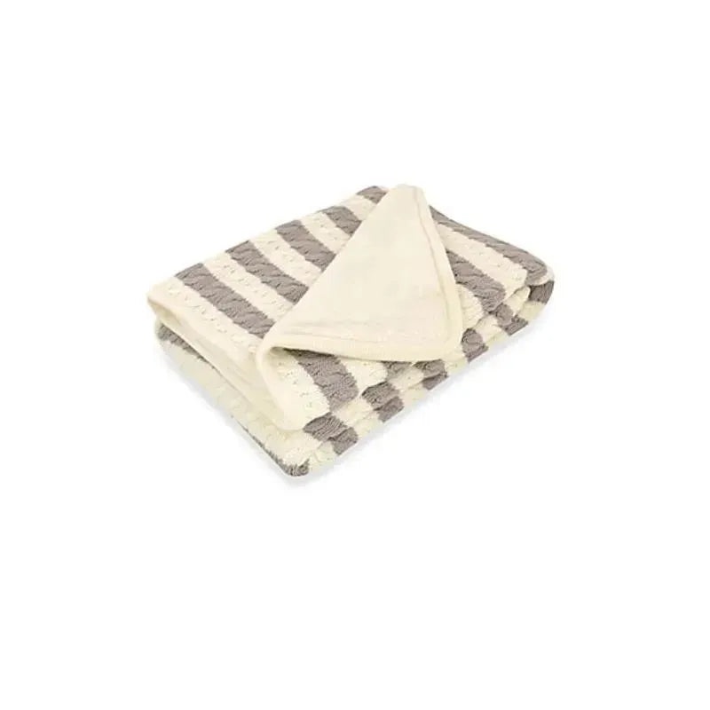 Just Born – Stripe Cable Knit Blanket, Grey/White