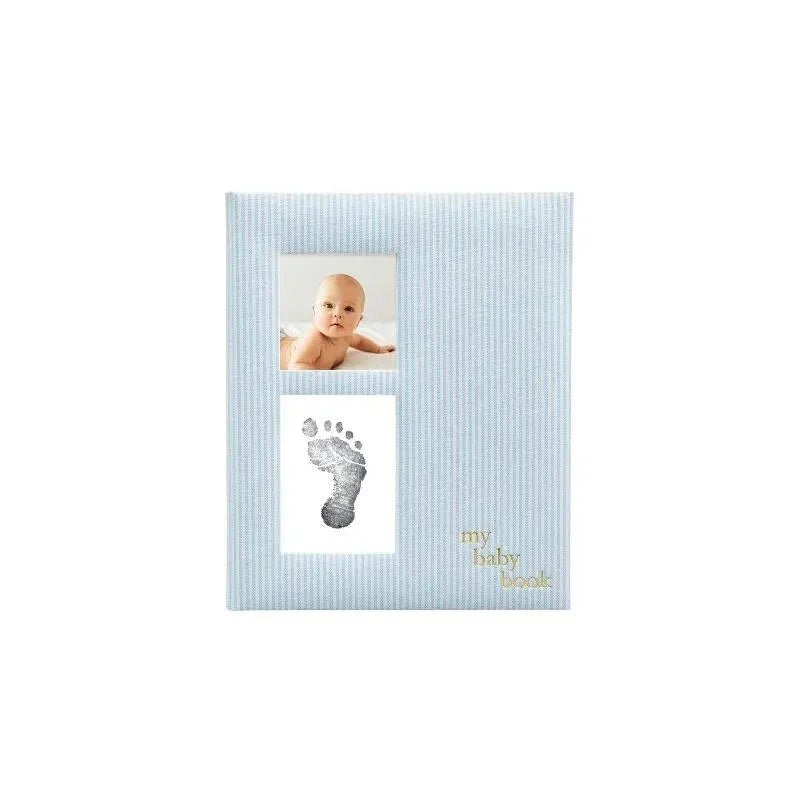 Pearhead – Seersucker Baby Book And Clean Touch Ink Pad, Blue