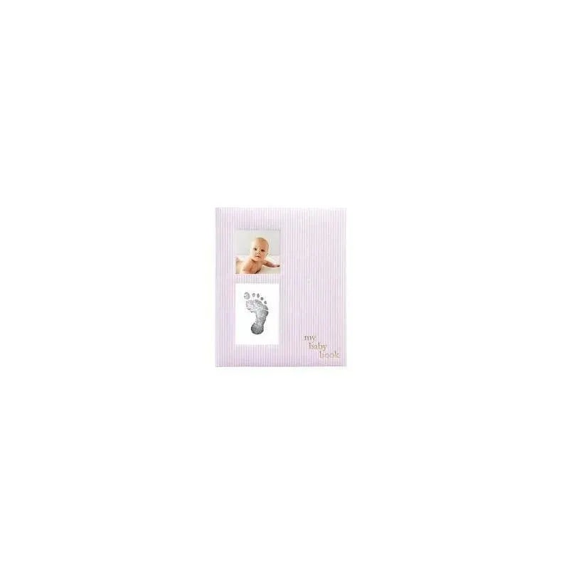 Pearhead – Seersucker Baby Book And Clean Touch Ink Pad, Pink