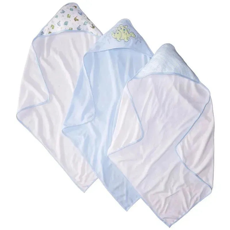 Spasilk Soft Terry Hooded Towel Set, Blue Dino 3-Pack