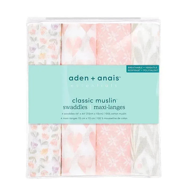 Aden + Anais – 4 Pk Muslin Swaddles, Piece of My Heart