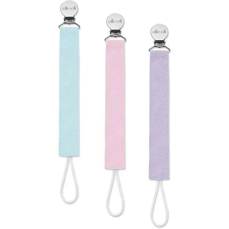 Ali + Oli – 3Pk Pacifier Clip Linen, Cotton Candy