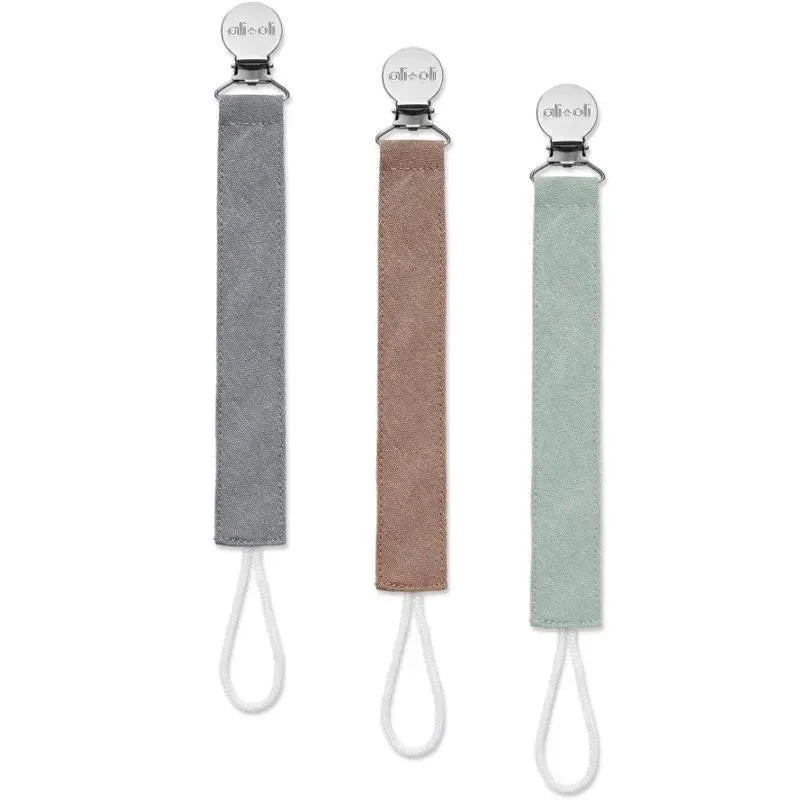 Ali + Oli – 3Pk Pacifier Clip Linen, Forest