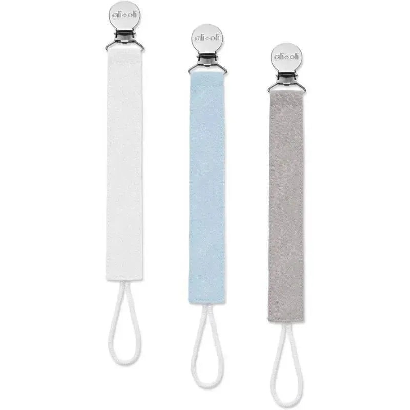 Ali + Oli – 3Pk Pacifier Clip Linen, Sky