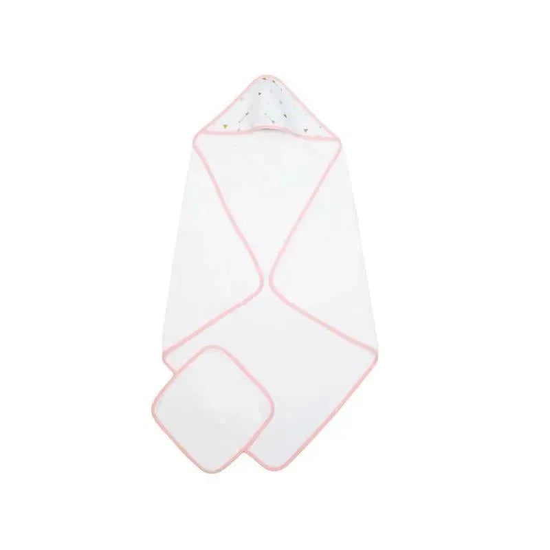 American Baby – Organic Hooded Towel And Washcloth, Gold/Pink Arrows