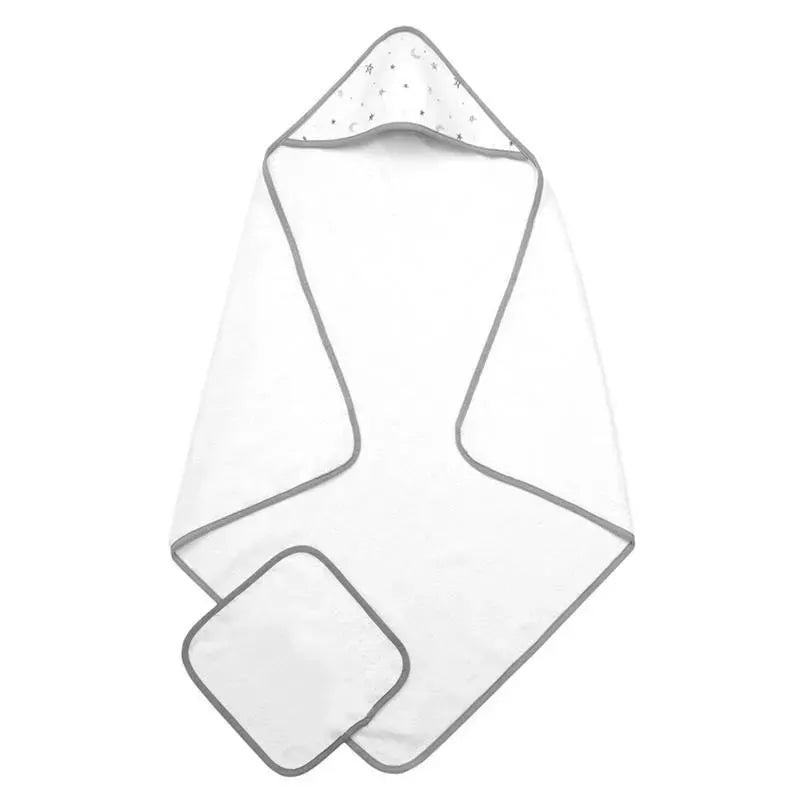American Baby – Organic Hooded Towel And Washcloth, Gray Stars & Moon