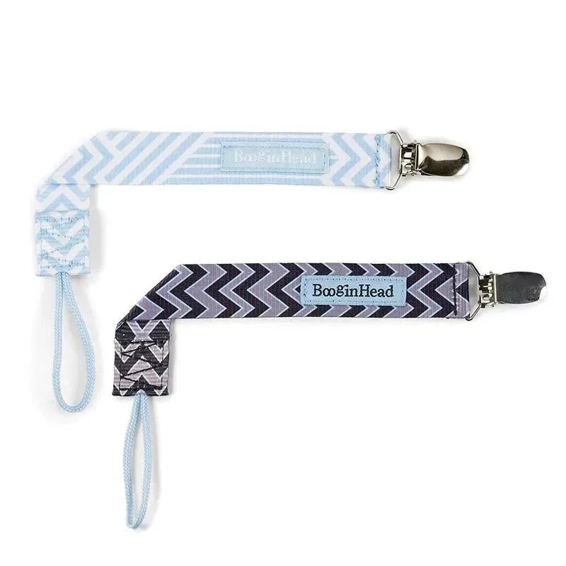 Booginhead 2-Pack Pacifier Clips, Blue and Black Chevron