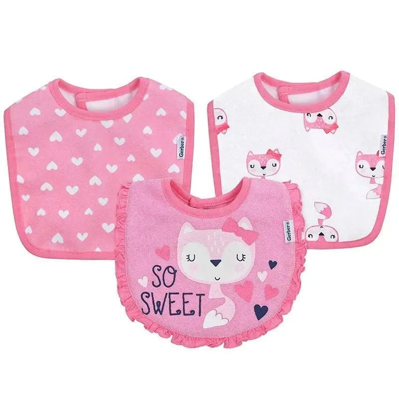 Gerber – 3Pk Terry Dribbler Bib, Pink Fox One Size Girl