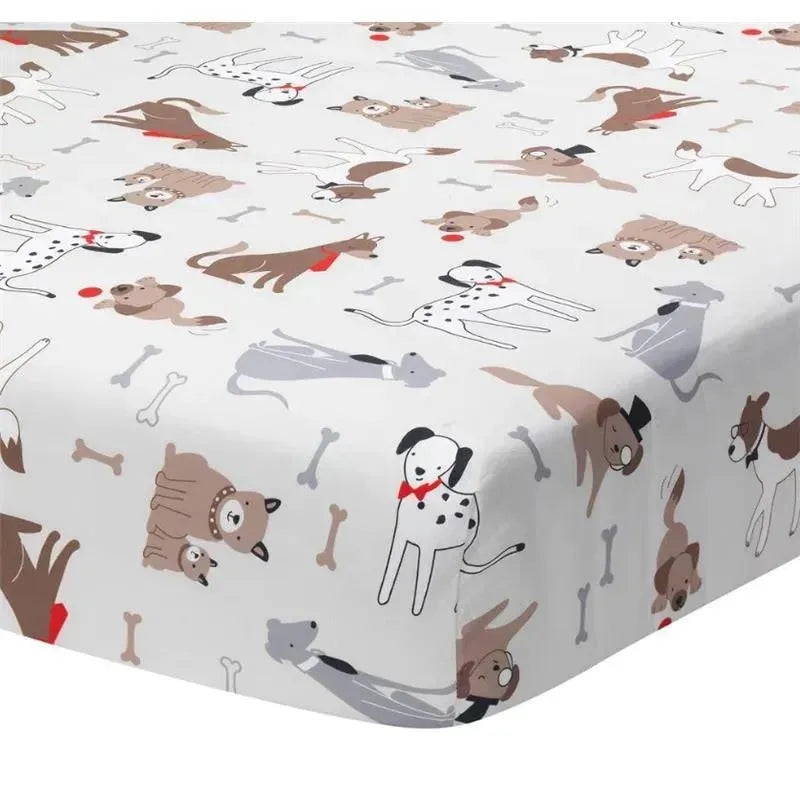 Lambs & Ivy – Bow Wow Dog/Puppy Breathable 100% Cotton Baby Fitted Crib Sheet