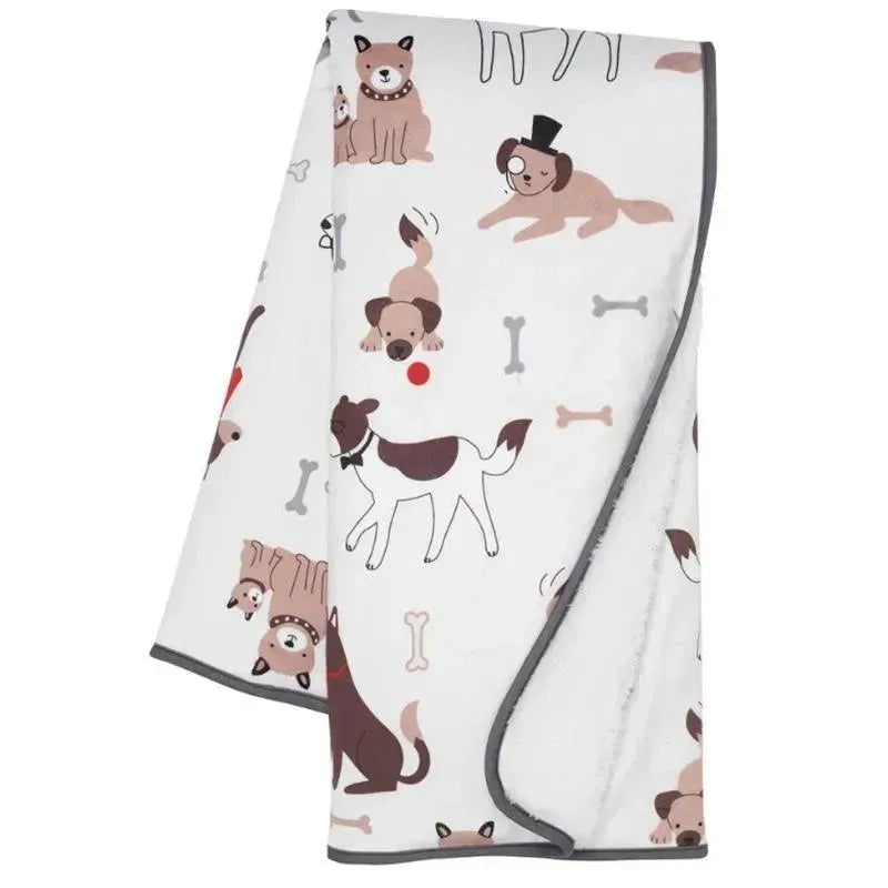 Lambs & Ivy – Bow Wow Dog/Puppy White Minky/Sherpa Fleece Soft Baby Blanket