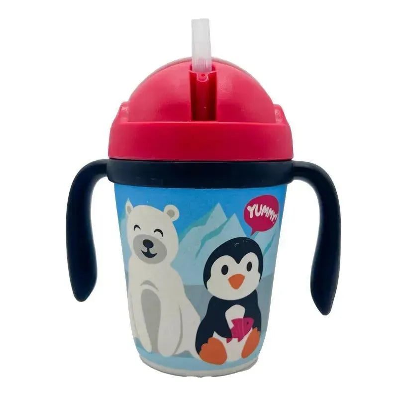 Primo Passi – Bamboo Fiber Kids Cup With Handle/Straw, Winter Friends (Penguin/Polar)