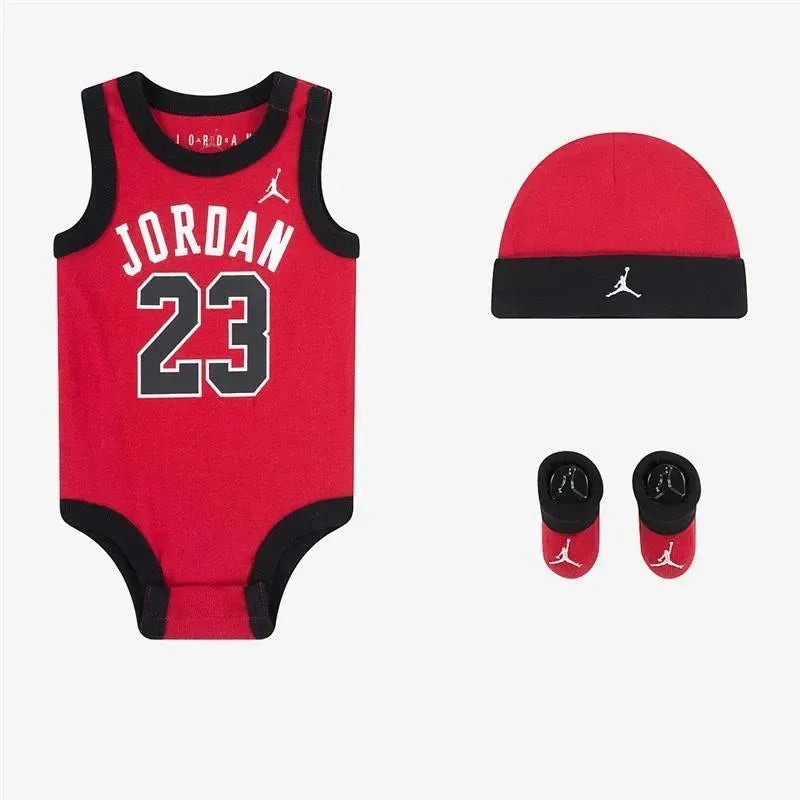 Jordan – 3Pk Baby Onesie Sleeveless & Bootie & Hat Set, 0/6M, Grey