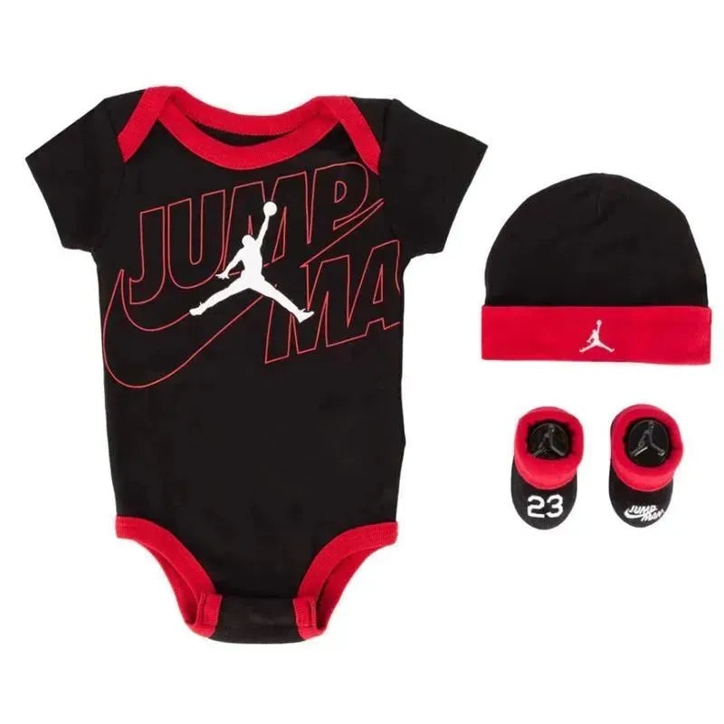 Jordan – Baby Boy 3Pk Jumpsuit & Hat & Bootie, Black/Red
