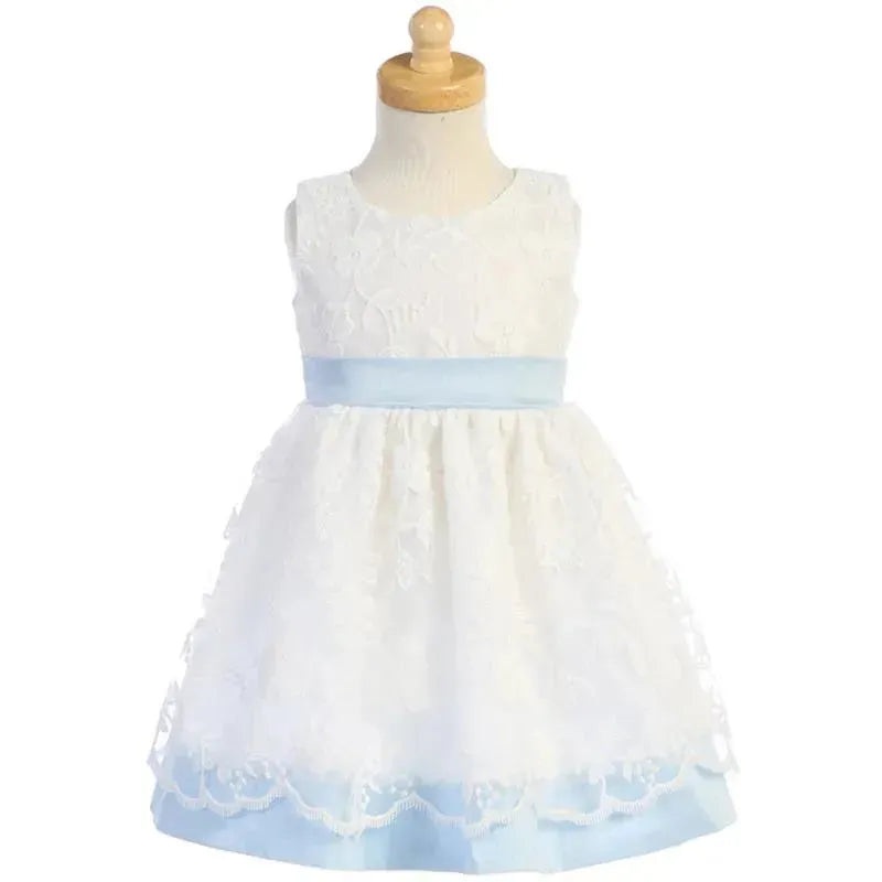 Lito – Baby Girl Embroidered Mesh With Poly Silk Trims, Blue/White