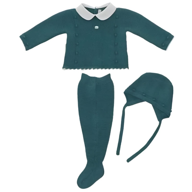 Martin Aranda – Take Me Home Set Petit Flowers Sweater, Leggins & Bonnet, Green